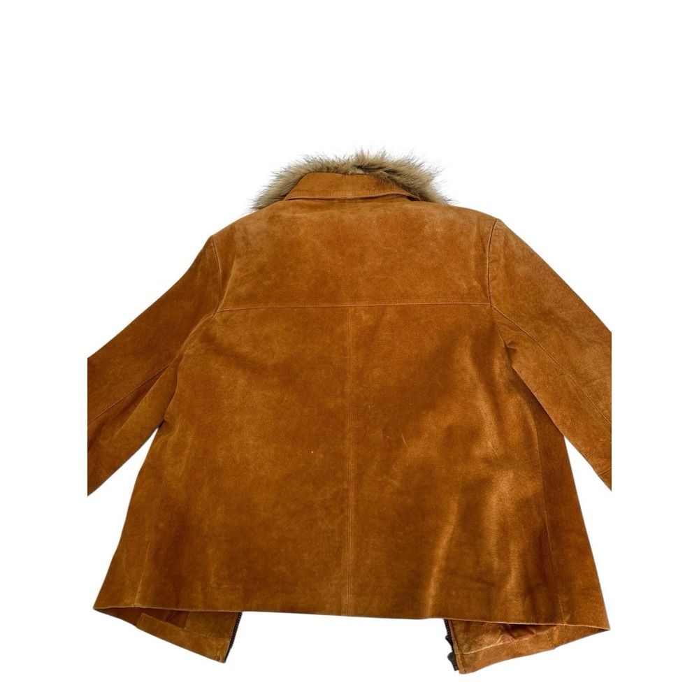 Vtg Fur Collar Suede Leather Camel Brown Jacket Boho Cowgirl Moto Size Small - Picture 14 of 14